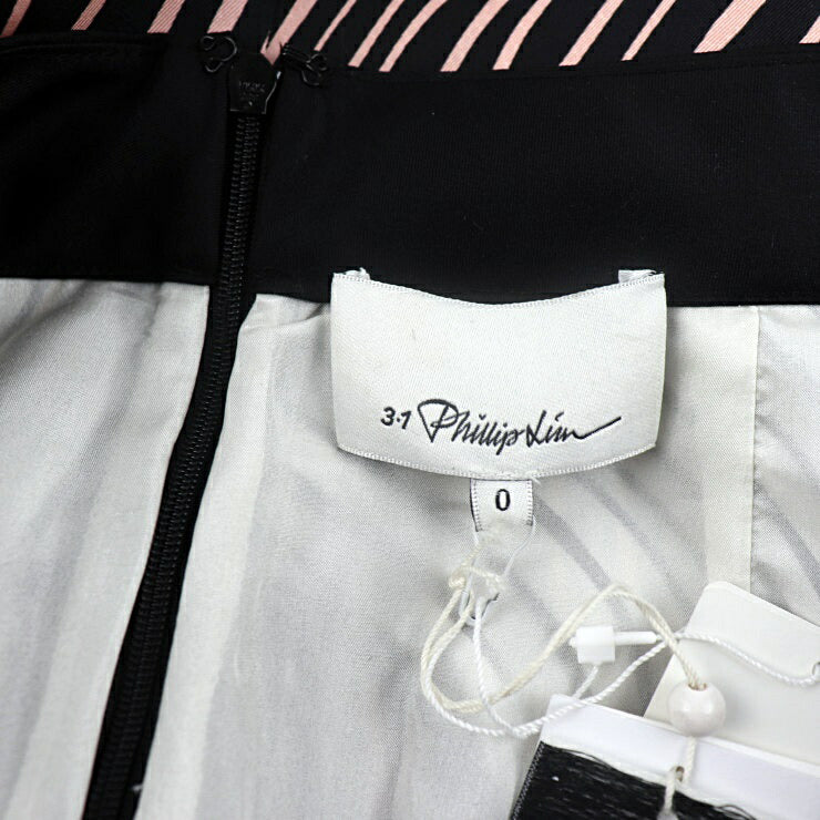 新品未使用展示品 3.1 Phillip Lim 3.1フィリップリム スカート スカート 表記サイズ 0 シルク 100% ホワイト ピンク ブラック 縞模様 ゼブラ柄 ひざ丈スカート