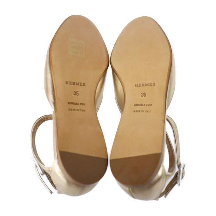 超美品 HERMES エルメス セパレートパンプス パンプス - 表記サイズ 35 レザー シャンパンゴールド サンダル アンクルストラップ フラット 参考サイズ約22cm