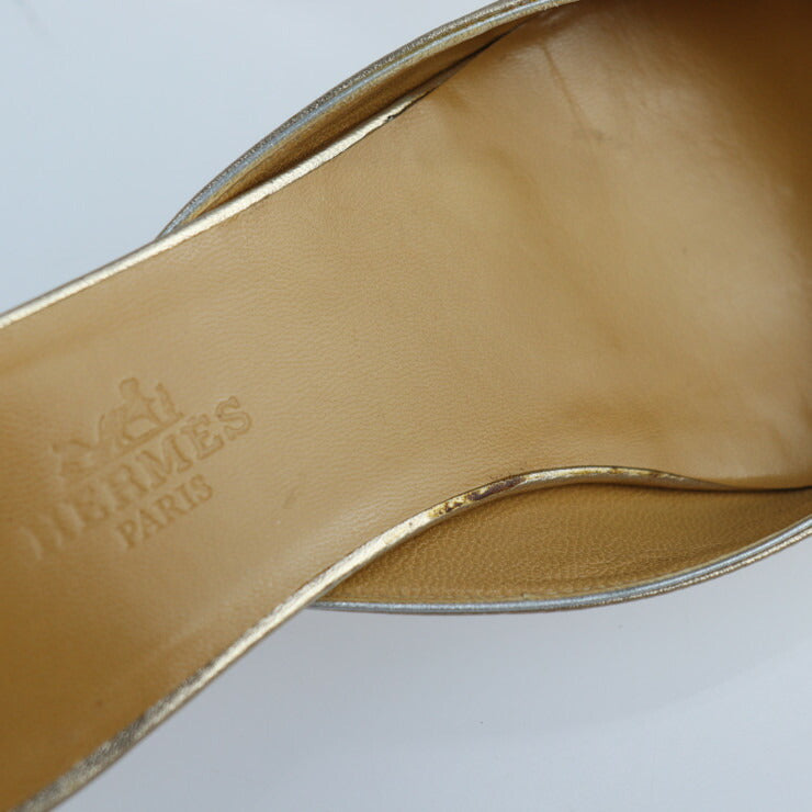 超美品 HERMES エルメス セパレートパンプス パンプス - 表記サイズ 35 レザー シャンパンゴールド サンダル アンクルストラップ フラット 参考サイズ約22cm