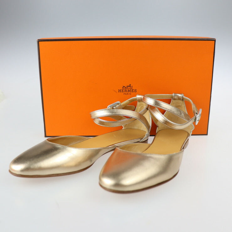 超美品 HERMES エルメス セパレートパンプス パンプス - 表記サイズ 35 レザー シャンパンゴールド サンダル アンクルストラップ フラット 参考サイズ約22cm