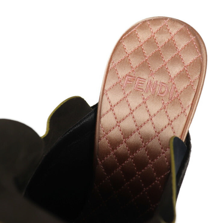 新品未使用展示品 FENDI フェンディ シューズ サンダル - 表記サイズ 36 1/2 ベルベット ブラック ブルー グリーン ミュール フリル 参考サイズ 23.5cm