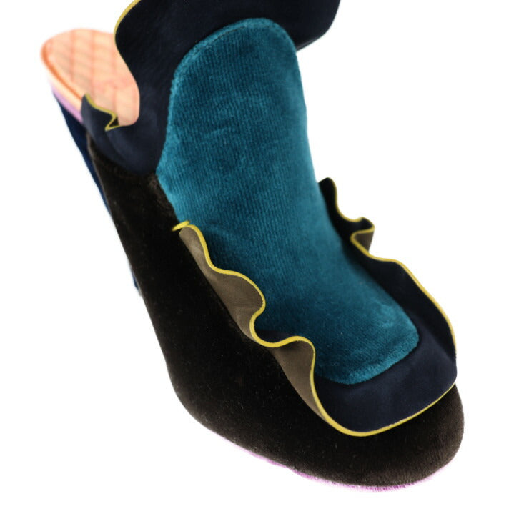 新品未使用展示品 FENDI フェンディ シューズ サンダル - 表記サイズ 36 1/2 ベルベット ブラック ブルー グリーン ミュール フリル 参考サイズ 23.5cm