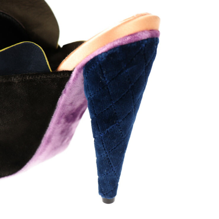 新品未使用展示品 FENDI フェンディ シューズ サンダル - 表記サイズ 36 1/2 ベルベット ブラック ブルー グリーン ミュール フリル 参考サイズ 23.5cm