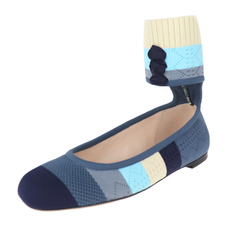 超美品 FENDI フェンディ ソックスシューズ パンプス - 表記サイズ 34 1/2 キャンバス ブルー系 セパレート フラットシューズ 参考サイズ 21.5cm