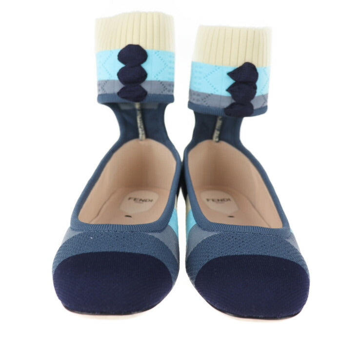 超美品 FENDI フェンディ ソックスシューズ パンプス - 表記サイズ 34 1/2 キャンバス ブルー系 セパレート フラットシューズ 参考サイズ 21.5cm