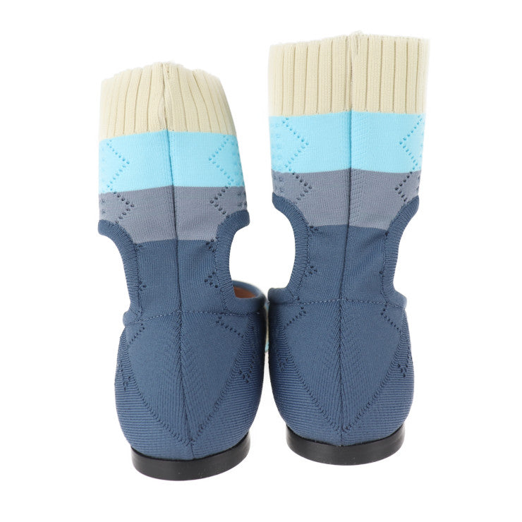 超美品 FENDI フェンディ ソックスシューズ パンプス - 表記サイズ 34 1/2 キャンバス ブルー系 セパレート フラットシューズ 参考サイズ 21.5cm