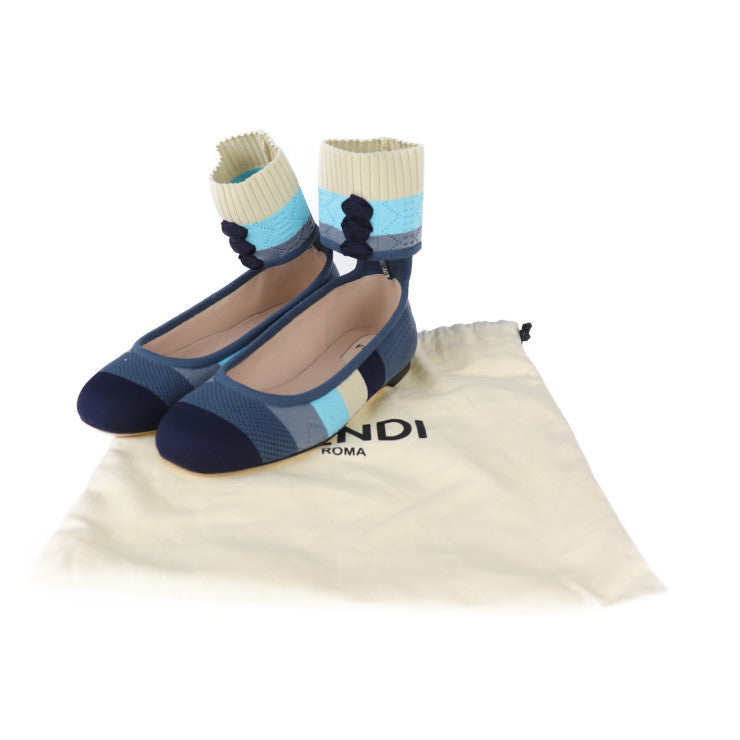 超美品 FENDI フェンディ ソックスシューズ パンプス - 表記サイズ 34 1/2 キャンバス ブルー系 セパレート フラットシューズ 参考サイズ 21.5cm