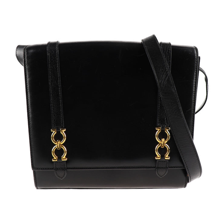 Salvatore Ferragamo サルヴァトーレ フェラガモ ガンチーニ ショルダーバッグ L 21 5191 レザー ブラック ゴールド金具