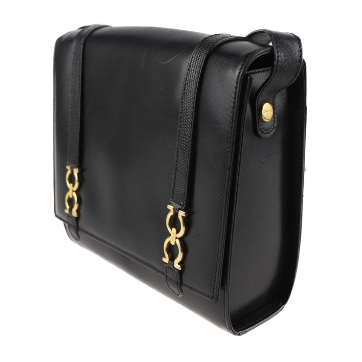 Salvatore Ferragamo サルヴァトーレ フェラガモ ガンチーニ ショルダーバッグ L 21 5191 レザー ブラック ゴールド金具