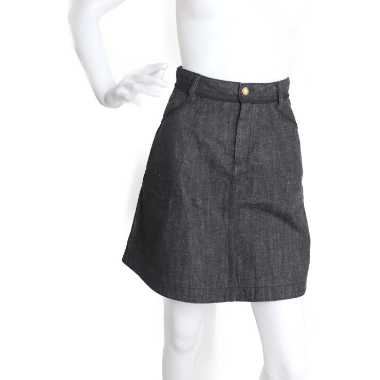 美品 LOUIS VUITTON ルイ ヴィトン デニムスカート スカート RW112W WTSK01R3L 表記サイズ 34 コットン ブラック ゴールド金具 ビトン
