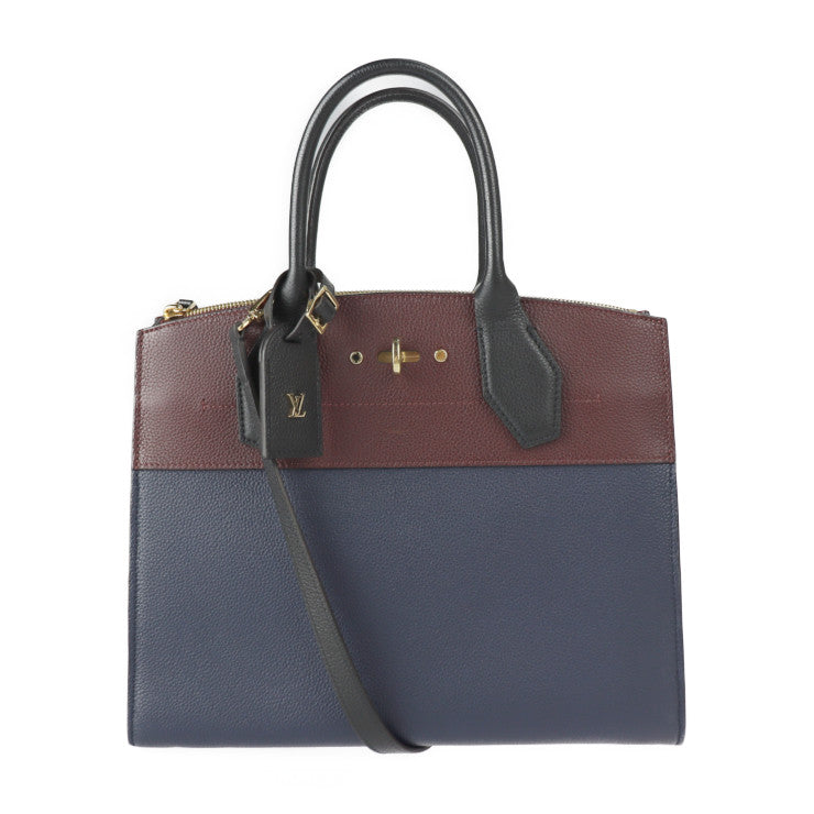 美品 LOUIS VUITTON ルイ ヴィトン シティースティーマーMM ハンドバッグ M54260 トリヨンレザー マリーヌ ブルー系 レザン ノワール 2WAY ショルダーバッグ トート ビトン