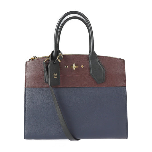 美品 LOUIS VUITTON ルイ ヴィトン シティースティーマーMM ハンドバッグ M54260 トリヨンレザー マリーヌ ブルー系 レザン ノワール 2WAY ショルダーバッグ トート ビトン