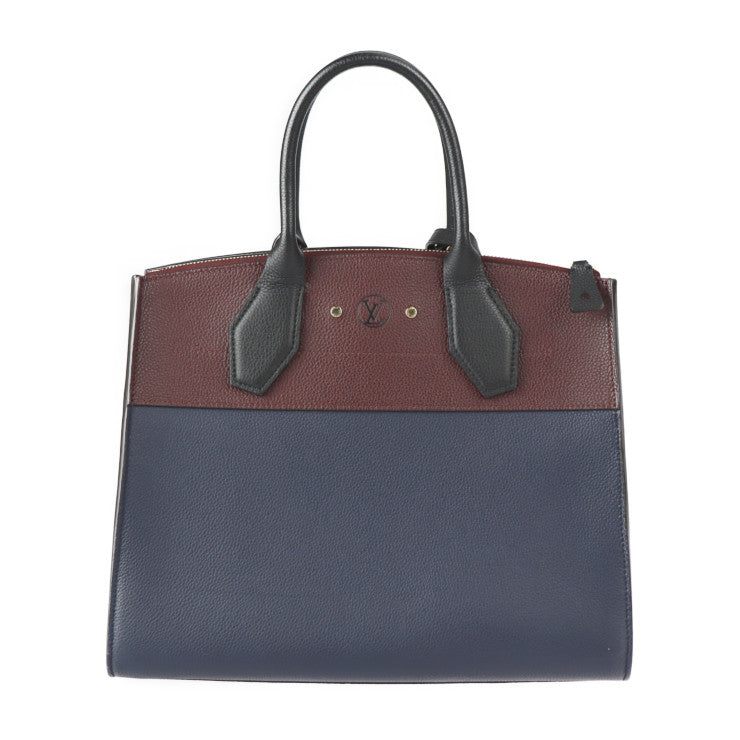 美品 LOUIS VUITTON ルイ ヴィトン シティースティーマーMM ハンドバッグ M54260 トリヨンレザー マリーヌ ブルー系 レザン ノワール 2WAY ショルダーバッグ トート ビトン