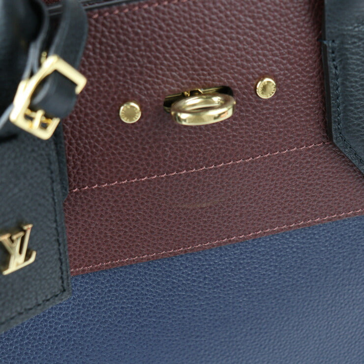 美品 LOUIS VUITTON ルイ ヴィトン シティースティーマーMM ハンドバッグ M54260 トリヨンレザー マリーヌ ブルー系 レザン ノワール 2WAY ショルダーバッグ トート ビトン