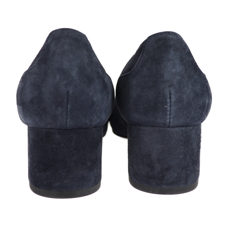 新古未使用展示品 BOTTEGAVENETA ボッテガヴェネタ イントレチャート パンプス 表記サイズ 35 1/2 スウェード ネイビー スエード ベルト 参考サイズ22.5cm