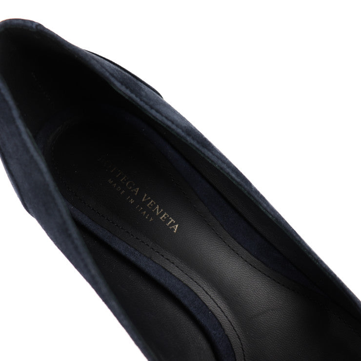 新古未使用展示品 BOTTEGAVENETA ボッテガヴェネタ イントレチャート パンプス 表記サイズ 35 1/2 スウェード ネイビー スエード ベルト 参考サイズ22.5cm