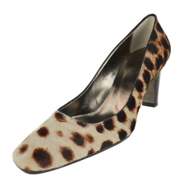DOLCE&GABBANA ドルチェアンドガッバーナ パンプス パンプス - 表記サイズ 37 ハラコ ブラウン系 ベージュ系 ヒョウ柄 レオパード柄 アニマル柄 参考サイズ24cm チャンキーヒール