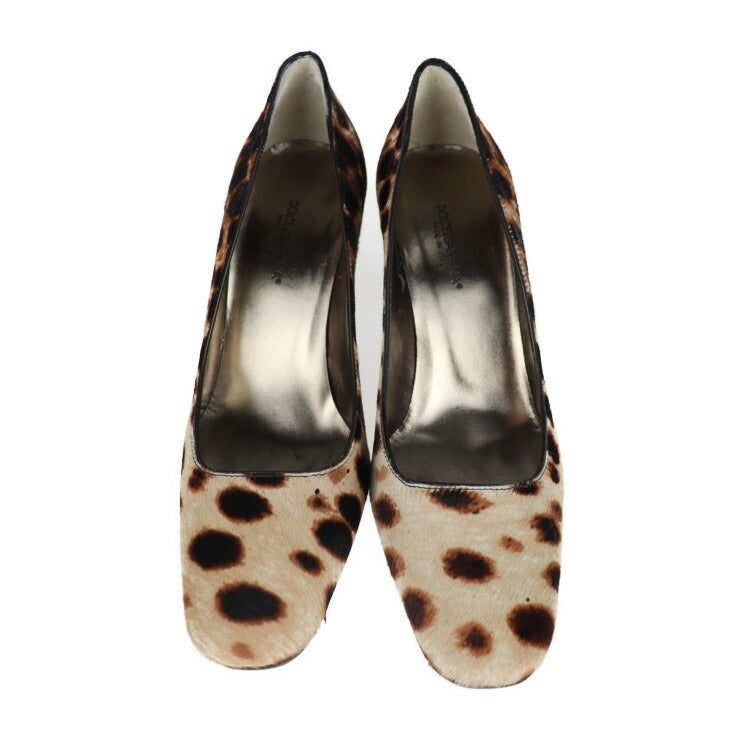 DOLCE&GABBANA ドルチェアンドガッバーナ パンプス パンプス - 表記サイズ 37 ハラコ ブラウン系 ベージュ系 ヒョウ柄 レオパード柄 アニマル柄 参考サイズ24cm チャンキーヒール