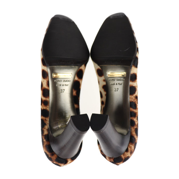 DOLCE&GABBANA ドルチェアンドガッバーナ パンプス パンプス - 表記サイズ 37 ハラコ ブラウン系 ベージュ系 ヒョウ柄 レオパード柄 アニマル柄 参考サイズ24cm チャンキーヒール