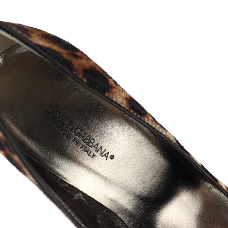 DOLCE&GABBANA ドルチェアンドガッバーナ パンプス パンプス - 表記サイズ 37 ハラコ ブラウン系 ベージュ系 ヒョウ柄 レオパード柄 アニマル柄 参考サイズ24cm チャンキーヒール