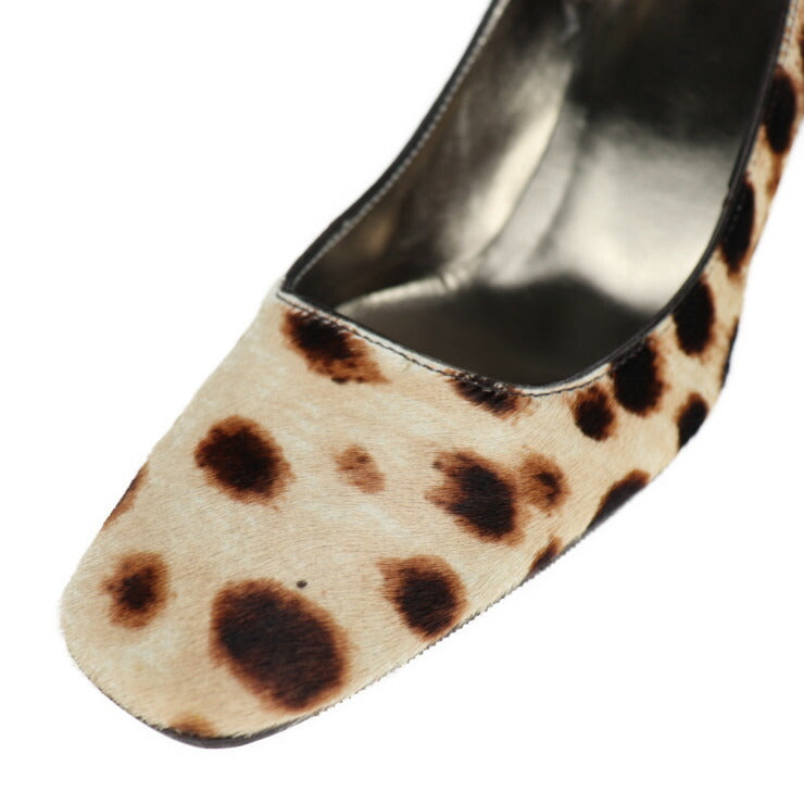 DOLCE&GABBANA ドルチェアンドガッバーナ パンプス パンプス - 表記サイズ 37 ハラコ ブラウン系 ベージュ系 ヒョウ柄 レオパード柄 アニマル柄 参考サイズ24cm チャンキーヒール