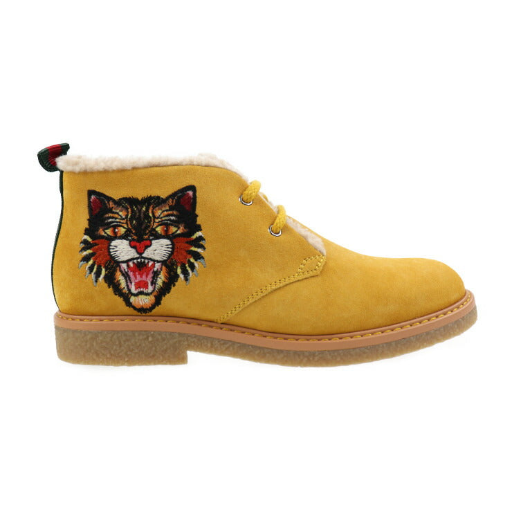 新品未使用展示品 GUCCI グッチ アングリーキャット ブーツ 483457 表記サイズ 32 スウェード からし色 イエロー系 UFO 参考サイズ20.6cm 男女兼用可 キッズ スエード