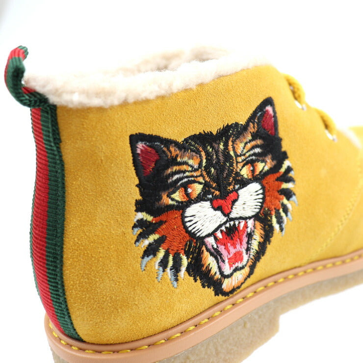 新品未使用展示品 GUCCI グッチ アングリーキャット ブーツ 483457 表記サイズ 32 スウェード からし色 イエロー系 UFO 参考サイズ20.6cm 男女兼用可 キッズ スエード