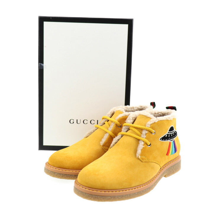 新品未使用展示品 GUCCI グッチ アングリーキャット ブーツ 483457 表記サイズ 32 スウェード からし色 イエロー系 UFO 参考サイズ20.6cm 男女兼用可 キッズ スエード