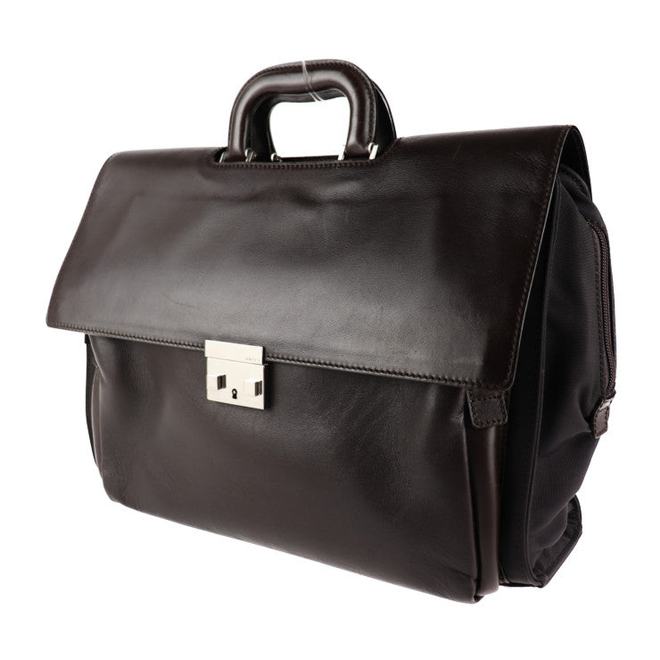美品 GUCCI グッチ ブリーフケース ビジネスバッグ 015.1046.0093 レザー ナイロン ブラウン シルバー金具