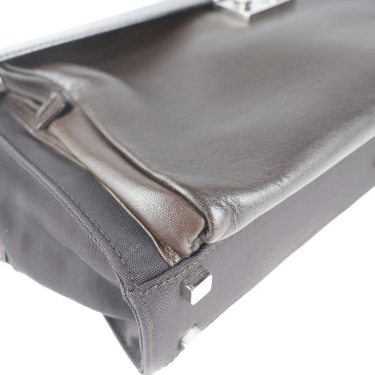 美品 GUCCI グッチ ブリーフケース ビジネスバッグ 015.1046.0093 レザー ナイロン ブラウン シルバー金具