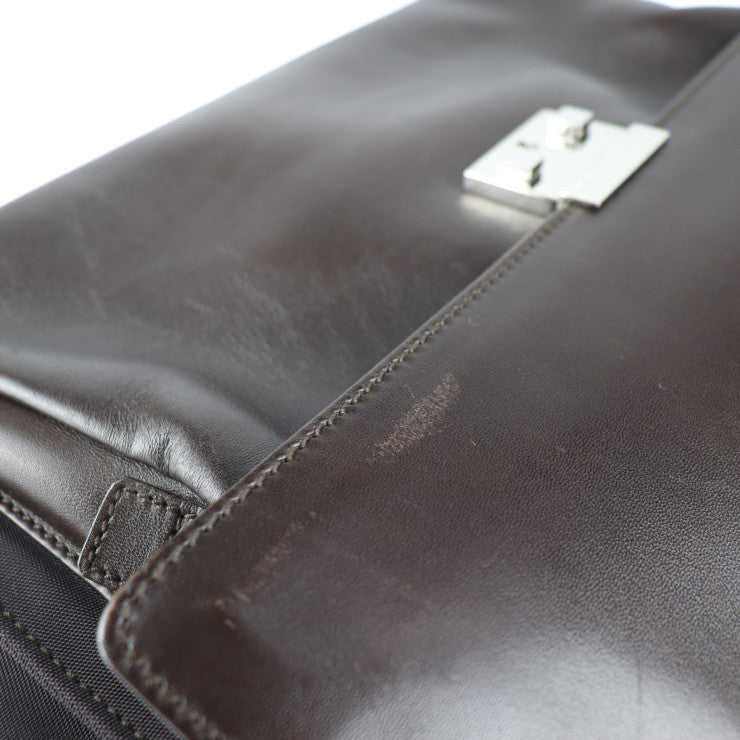 美品 GUCCI グッチ ブリーフケース ビジネスバッグ 015.1046.0093 レザー ナイロン ブラウン シルバー金具