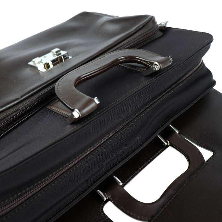 美品 GUCCI グッチ ブリーフケース ビジネスバッグ 015.1046.0093 レザー ナイロン ブラウン シルバー金具