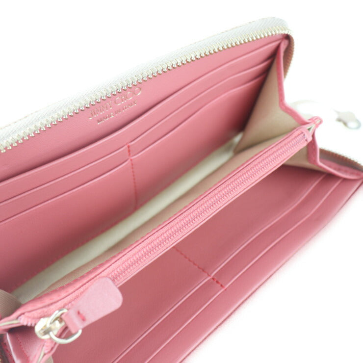 美品 JIMMY CHOO ジミーチュウ FILIPA フィリパ 長財布 MXU161 レザー NUDE ベージュ系 ROSE GOLDMETALLIC MIX スタースタッズ ラウンドファスナー