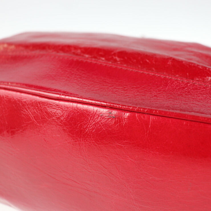 美品 CELINE セリーヌ ショルダーバッグ トリオンフ ハンドバッグ 131703 シワ加工 パテントレザー レッド シルバー金具 トートバッグ エナメル