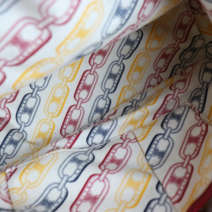 美品 CELINE セリーヌ ショルダーバッグ トリオンフ ハンドバッグ 131703 シワ加工 パテントレザー レッド シルバー金具 トートバッグ エナメル