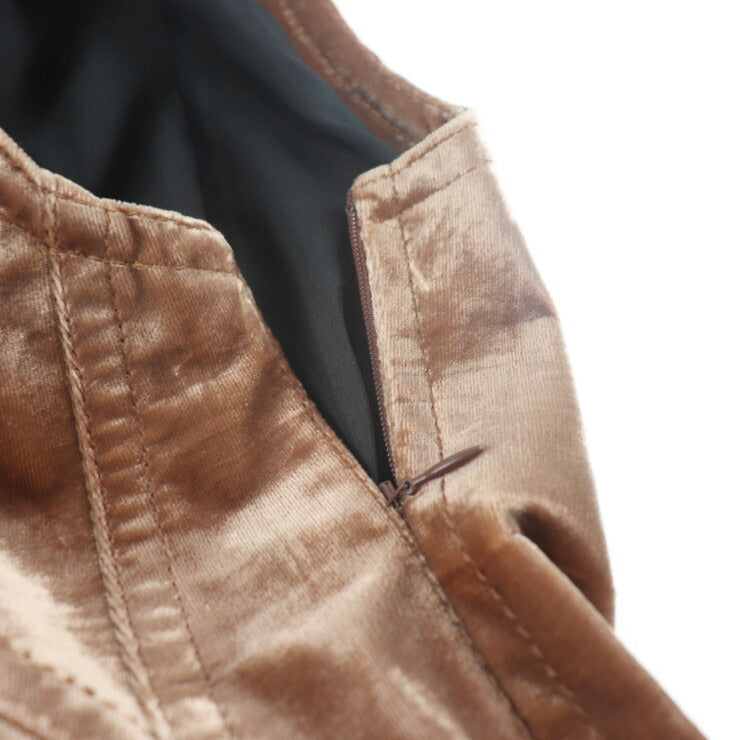 新品未使用展示品 3.1 Phillip Lim 3.1フィリップリム ノースリーブ ワンピース F162-9607BND 表記サイズ 0 ベルベット COCOA ブラウン系 シルバー金具 ジップアップ プリーツ