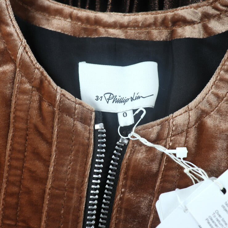新品未使用展示品 3.1 Phillip Lim 3.1フィリップリム ノースリーブ ワンピース F162-9607BND 表記サイズ 0 ベルベット COCOA ブラウン系 シルバー金具 ジップアップ プリーツ