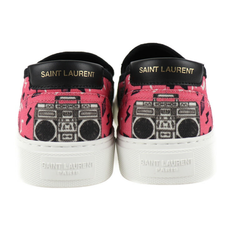 新品未使用展示品 SAINT LAURENT サンローラン シューズ スリッポン 585739 1GT10 6170 表記サイズ 37 キャンバス ピンク系 ブラック ホワイト 参考サイズ 24ｃｍ