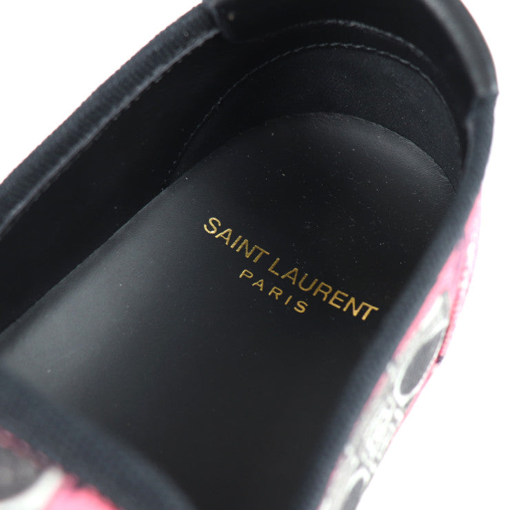 新品未使用展示品 SAINT LAURENT サンローラン シューズ スリッポン 585739 1GT10 6170 表記サイズ 37 キャンバス ピンク系 ブラック ホワイト 参考サイズ 24ｃｍ
