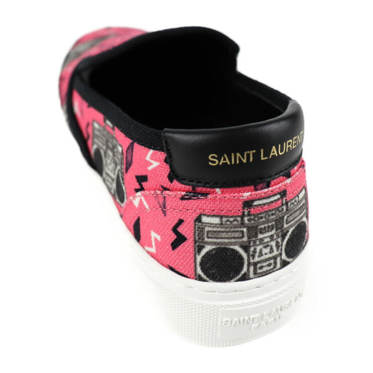 新品未使用展示品 SAINT LAURENT サンローラン シューズ スリッポン 585739 1GT10 6170 表記サイズ 37 キャンバス ピンク系 ブラック ホワイト 参考サイズ 24ｃｍ