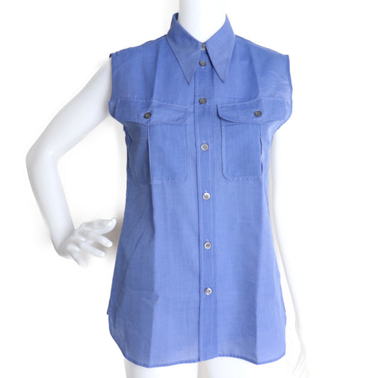 新品未使用展示品 HERMES エルメス アパレル ブラウス - 表記サイズ 34 コットン ブルー ノースリーブ