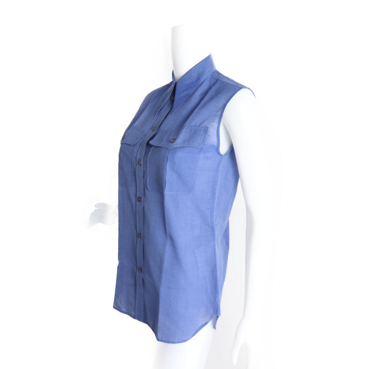 新品未使用展示品 HERMES エルメス アパレル ブラウス - 表記サイズ 34 コットン ブルー ノースリーブ