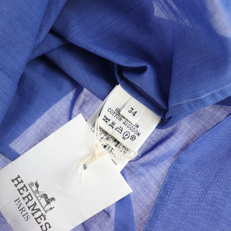 新品未使用展示品 HERMES エルメス アパレル ブラウス - 表記サイズ 34 コットン ブルー ノースリーブ