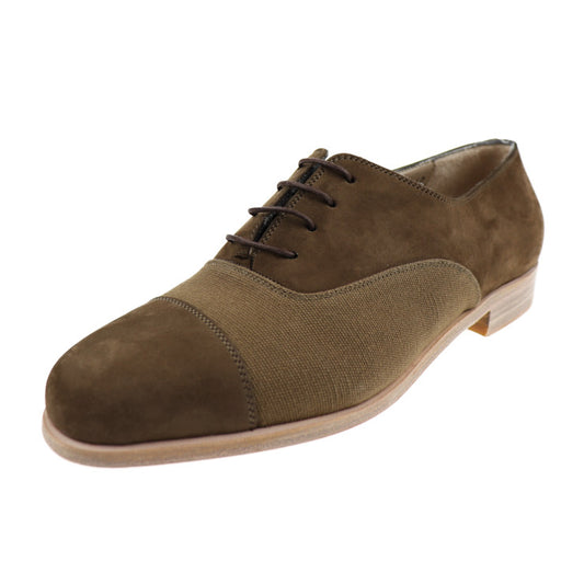 新古未使用展示品 Salvatore Ferragamo サルヴァトーレ フェラガモ レースアップシューズ 表記サイズ 4 1/2 スウェード キャンバス カーキ系 ブラウン系 ストレートチップ 参考サイズ約22cm スエード