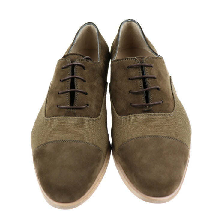 新古未使用展示品 Salvatore Ferragamo サルヴァトーレ フェラガモ レースアップシューズ 表記サイズ 4 1/2 スウェード キャンバス カーキ系 ブラウン系 ストレートチップ 参考サイズ約22cm スエード