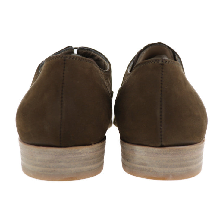 新古未使用展示品 Salvatore Ferragamo サルヴァトーレ フェラガモ レースアップシューズ 表記サイズ 4 1/2 スウェード キャンバス カーキ系 ブラウン系 ストレートチップ 参考サイズ約22cm スエード