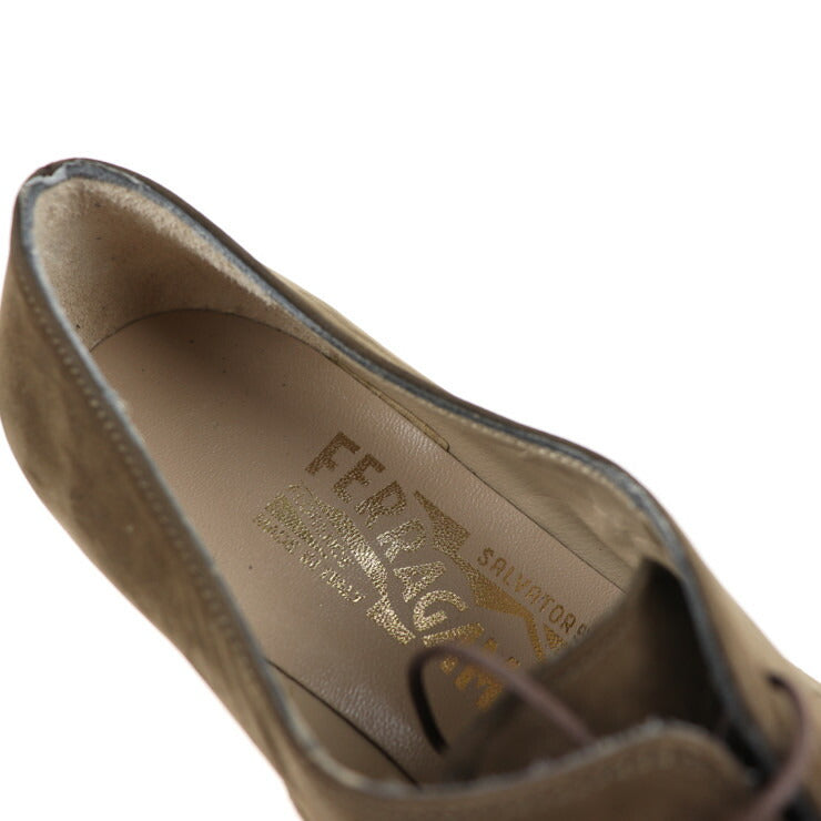 新古未使用展示品 Salvatore Ferragamo サルヴァトーレ フェラガモ レースアップシューズ 表記サイズ 4 1/2 スウェード キャンバス カーキ系 ブラウン系 ストレートチップ 参考サイズ約22cm スエード