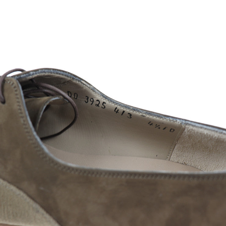 新古未使用展示品 Salvatore Ferragamo サルヴァトーレ フェラガモ レースアップシューズ 表記サイズ 4 1/2 スウェード キャンバス カーキ系 ブラウン系 ストレートチップ 参考サイズ約22cm スエード