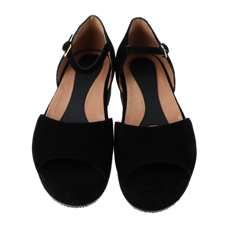 新品未使用展示品 MARNI マルニ オープントゥ サンダル パンプス ZCMSP14G04LS016 表記サイズ 40 山羊革 スエード ブラック ストラップ 参考サイズ約26cm