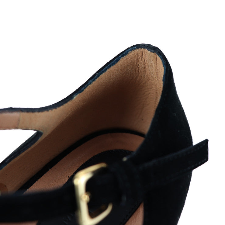 新品未使用展示品 MARNI マルニ オープントゥ サンダル パンプス ZCMSP14G04LS016 表記サイズ 40 山羊革 スエード ブラック ストラップ 参考サイズ約26cm